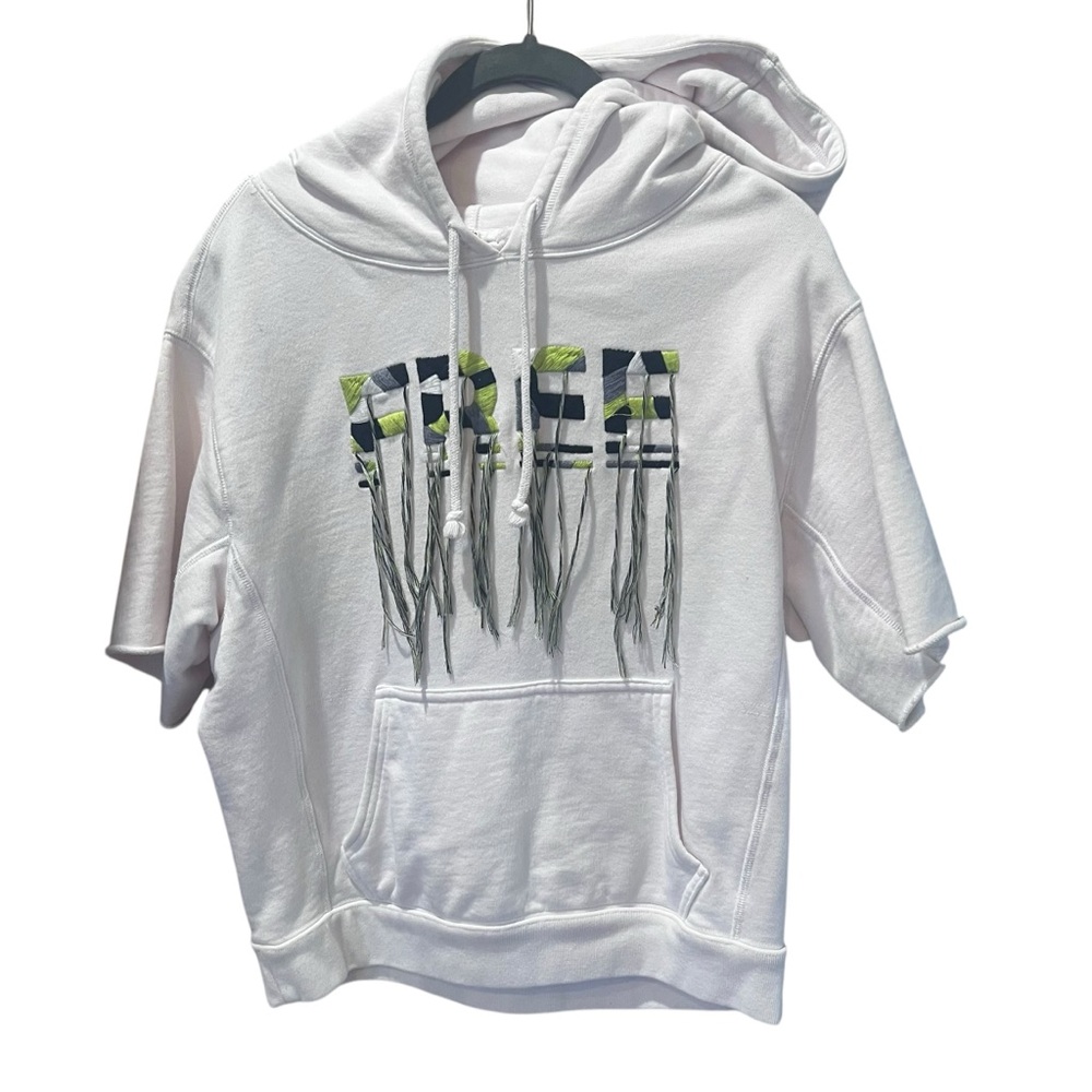 Free People Fp Movement | Short Sleeve‎ Fringe Embroidered Hoodie | XS Cream